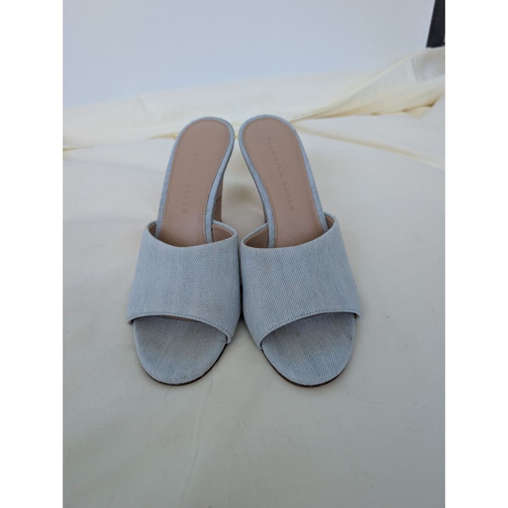 Veronica Beard Dali Slide Wedge Sandals Shoes Light Blue Denim Sz 6.5M - Picture 13 of 16